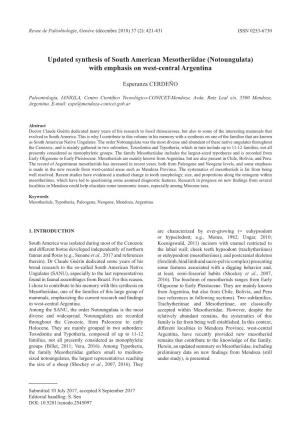 Updated Synthesis of South American Mesotheriidae (Notoungulata) with Emphasis on West-Central Argentina