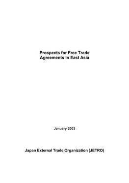 Prospects for Free Trade Agreements in East Asia