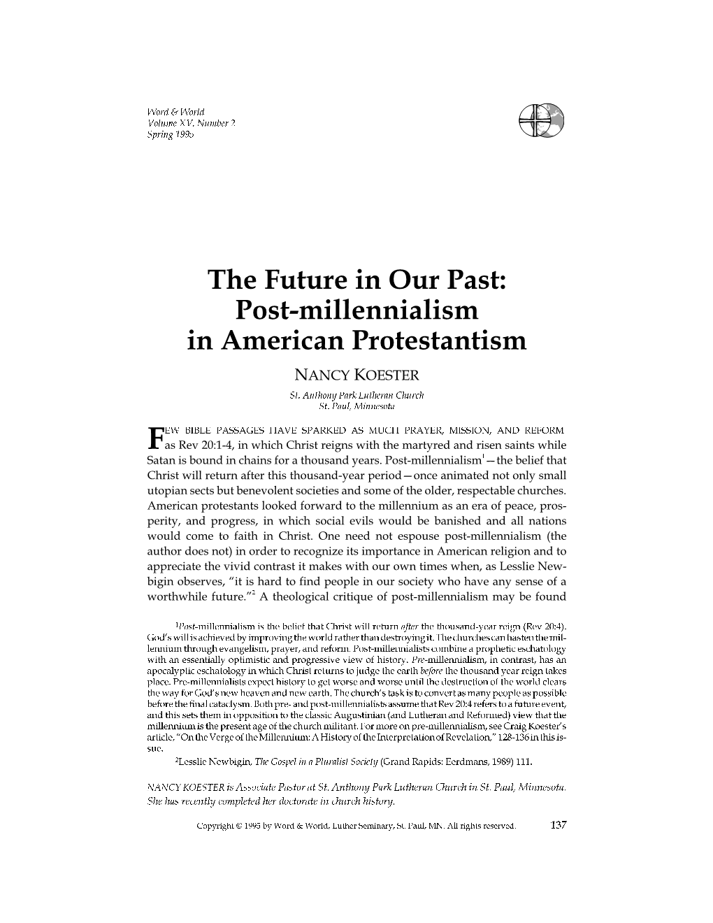 Post-Millennialism in American Protestantism