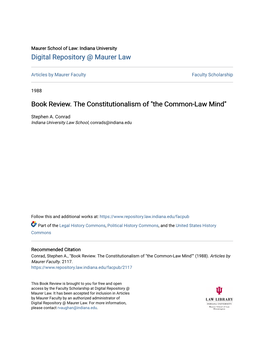 Book Review. the Constitutionalism of "The Common-Law Mind"