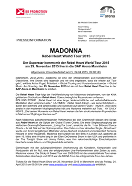 MADONNA Rebel Heart World Tour 2015