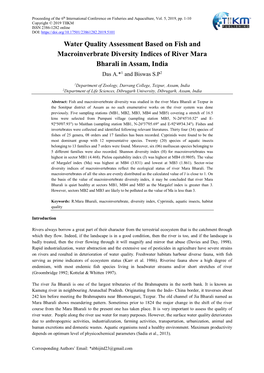 Water Quality Assessment Based on Fish and Macroinverbrate Diversity Indices of River Mara Bharali in Assam, India Das A.*1 and Biswas S.P2