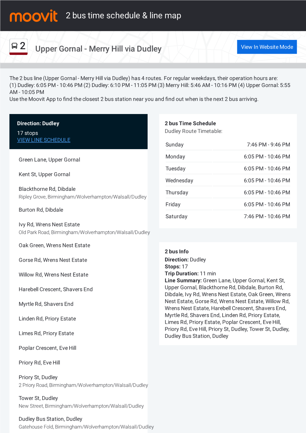 2 Bus Time Schedule & Line Route