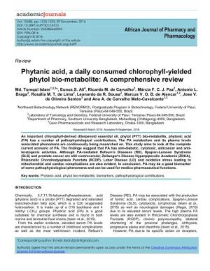 Phytanic Acid, a Daily Consumed Chlorophyll-Yielded Phytol Bio-Metabolite: a Comprehensive Review