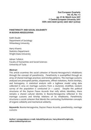 Panethnicity and Social Solidarity in Bosnia-Herzegovina