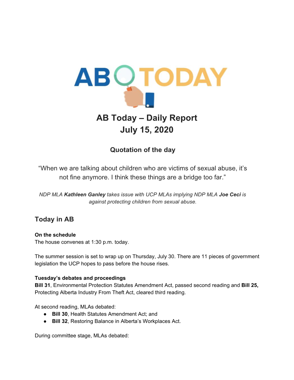 AB Today – Daily Report July 15, 2020