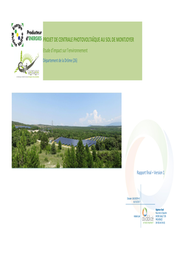 PROJET DE CENTRALE PHOTOVOLTAÏQUE AU SOL DE MONTJOYER Etude D’Impact Sur L’Environnement Département De La Drôme (26)