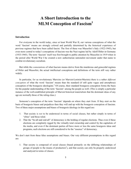 A Short Introduction to the MLM Conception of Fascism1