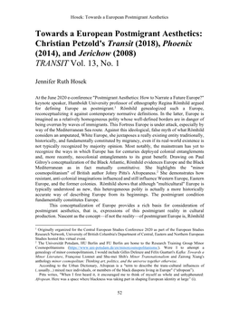 Towards a European Postmigrant Aesthetics: Christian Petzold's Transit (2018), Phoenix (2014), and Jerichow (2008) TRANSIT Vol