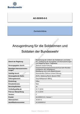 Anzugordnung Für Die Soldatinnen Und Soldaten Der Bundeswehr