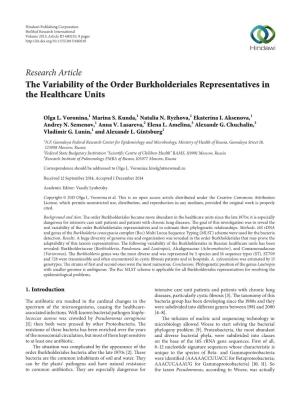 The Variability of the Order Burkholderiales Representatives in the Healthcare Units