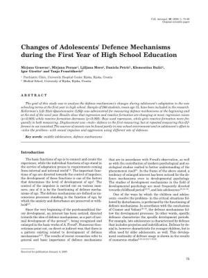 Changes of Adolescents' Defence Mechanisms During the First Year of High School Education