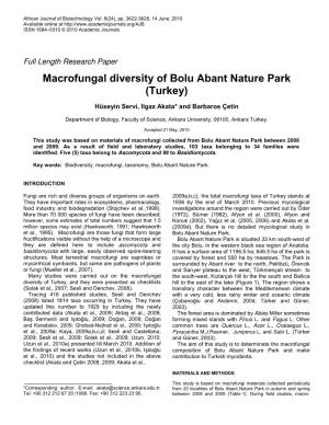 Macrofungal Diversity of Bolu Abant Nature Park (Turkey)