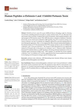 Human Peptides -Defensin-1 and -5 Inhibit Pertussis Toxin