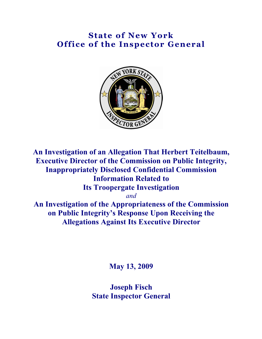 State of New York Office of the Inspector General an Investigation