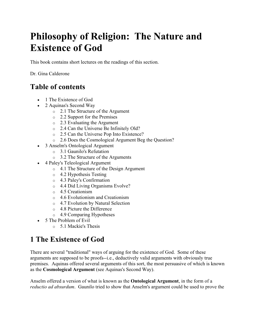 Philosophy of Religion: the Nature and Existence of God