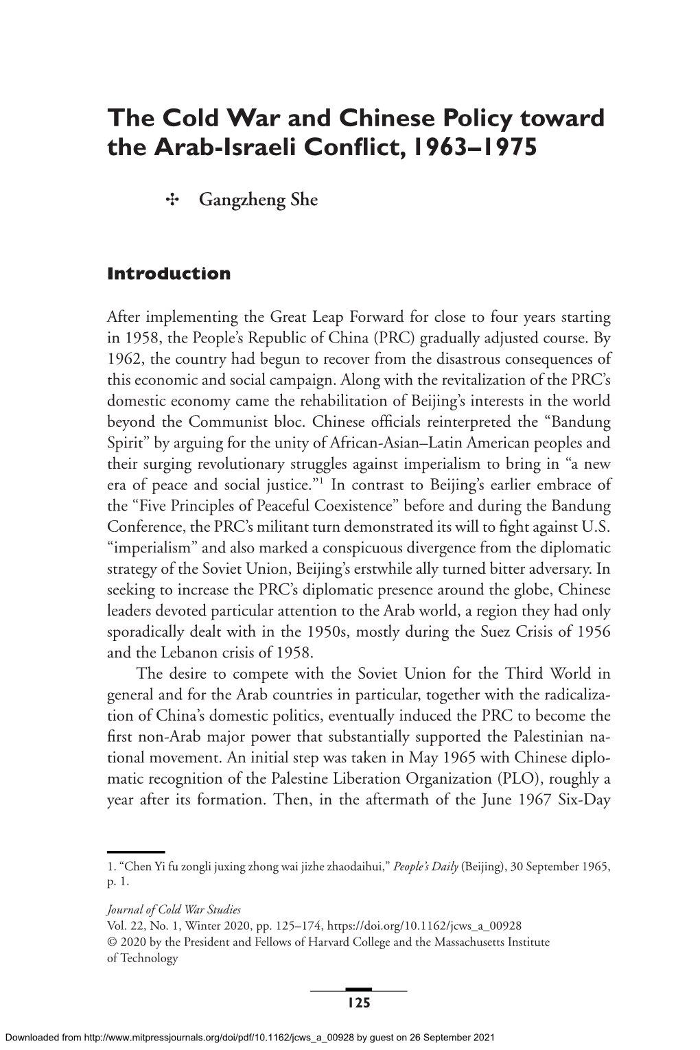 The Cold War and Chinese Policy Toward the Arab-Israeli Conflict, 1963–1975