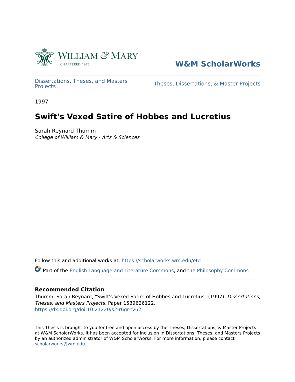 Swift's Vexed Satire of Hobbes and Lucretius