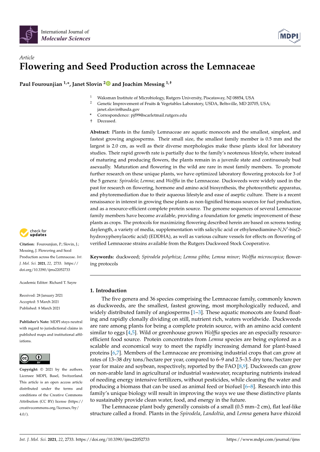 Flowering and Seed Production Across the Lemnaceae