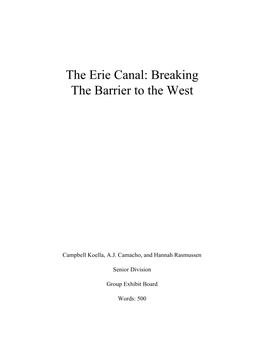 The Erie Canal: Breaking the Barrier to the West
