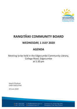 RANGITAIKI COMMUNITY BOARD Meeting Date: WEDNESDAY, 20 MAY 2020 Written By: GOVERNANCE SUPPORT ADVISOR
