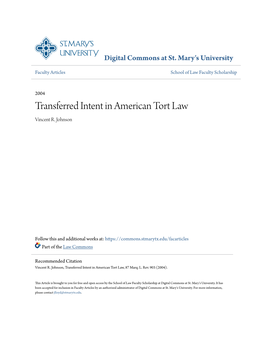 Transferred Intent in American Tort Law Vincent R