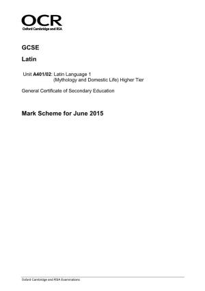 Mark Scheme A401/02 Latin Language 1
