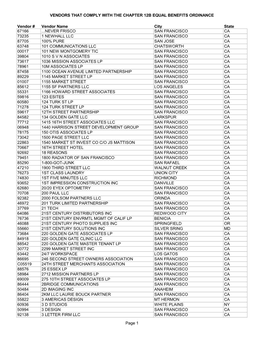 Vendors That Comply with the Chapter 12B Equal Benefits Ordinance