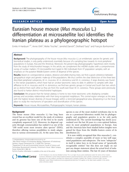 Eurasian House Mouse (Mus Musculus L.) Differentiation At