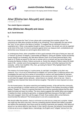 Aher [Elisha Ben Abuyah] and Jesus | Schwartz, G