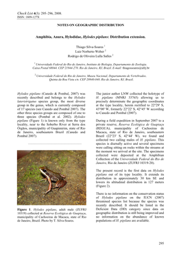 Amphibia, Anura, Hylodidae, Hylodes Pipilans: Distribution Extension