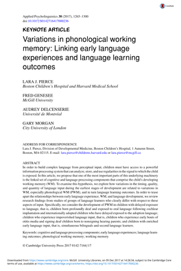 Variations in Phonological Working Memory: Linking Early Language Experiences and Language Learning Outcomes