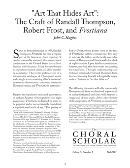 "Art That Hides Art": the Craft of Randall Thompson, Robert Frost, and Frostiana John C