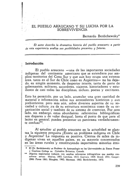 EL PUEBLO ARAUCANO Y SU LUCHA POR LA SOBREVIVENCIA Bernardo Berdichewsky*