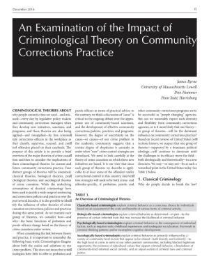 An Examination of the Impact of Criminological Theory on Community Corrections Practice