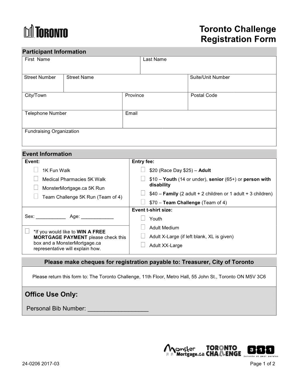 Toronto Challenge Registration Form Participant Information First Name Last Name