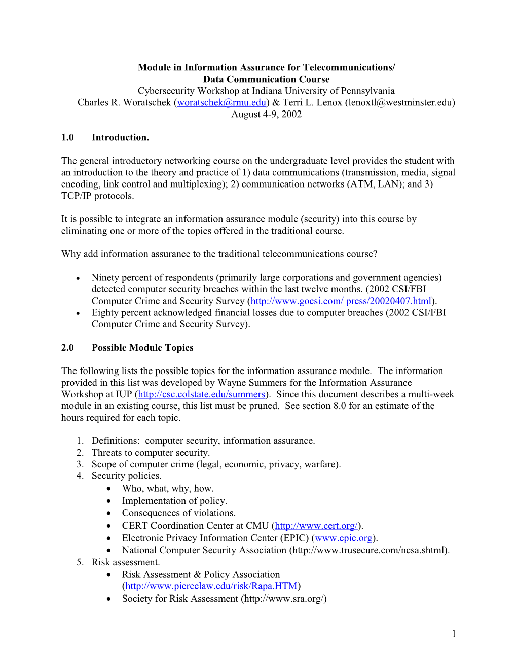 Module in Information Assurance/Security Concepts for Telecommunications