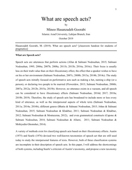 What Are Speech Acts? by Minoo Hasanzadeh Goorabi Islamic Azad University, Lahijan Branch, Iran October 2019