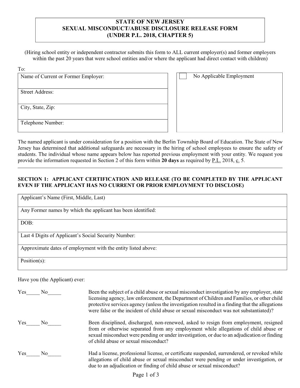 Sexual Misconduct Abuse Disclosure Release Form