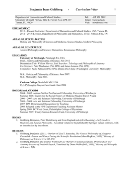 Benjamin Isaac Goldberg - Curriculum Vitae 1