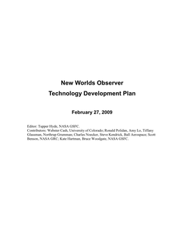 New Worlds Observer Technology Development Plan