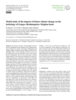 Model Study of the Impacts of Future Climate Change on the Hydrology of Ganges–Brahmaputra–Meghna Basin