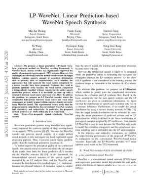 Linear Prediction-Based Wavenet Speech Synthesis