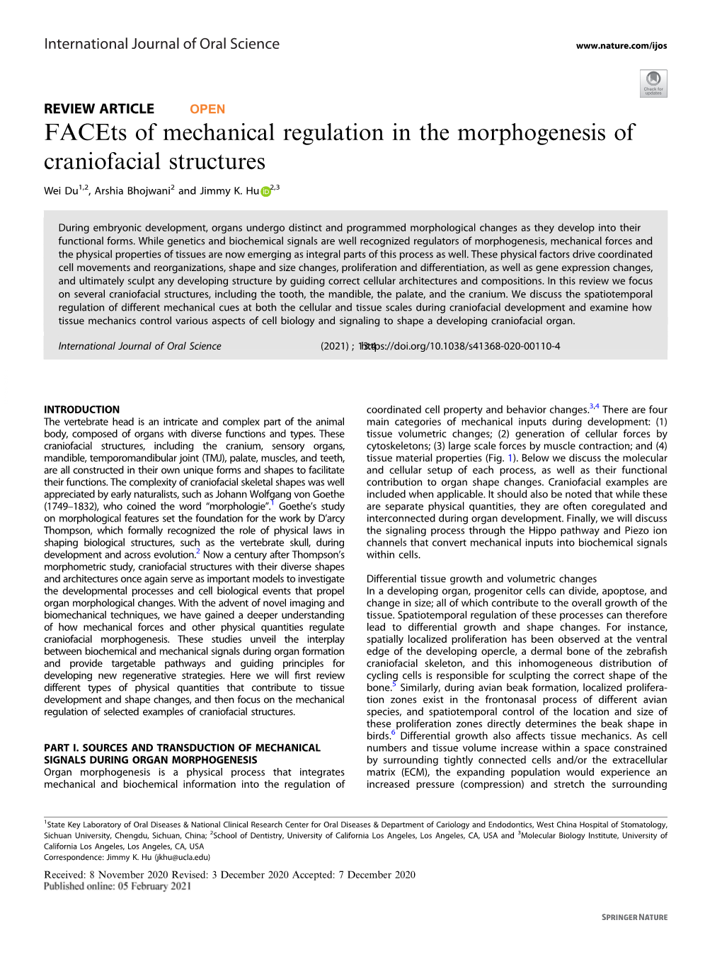 Facets of Mechanical Regulation in the Morphogenesis of Craniofacial Structures