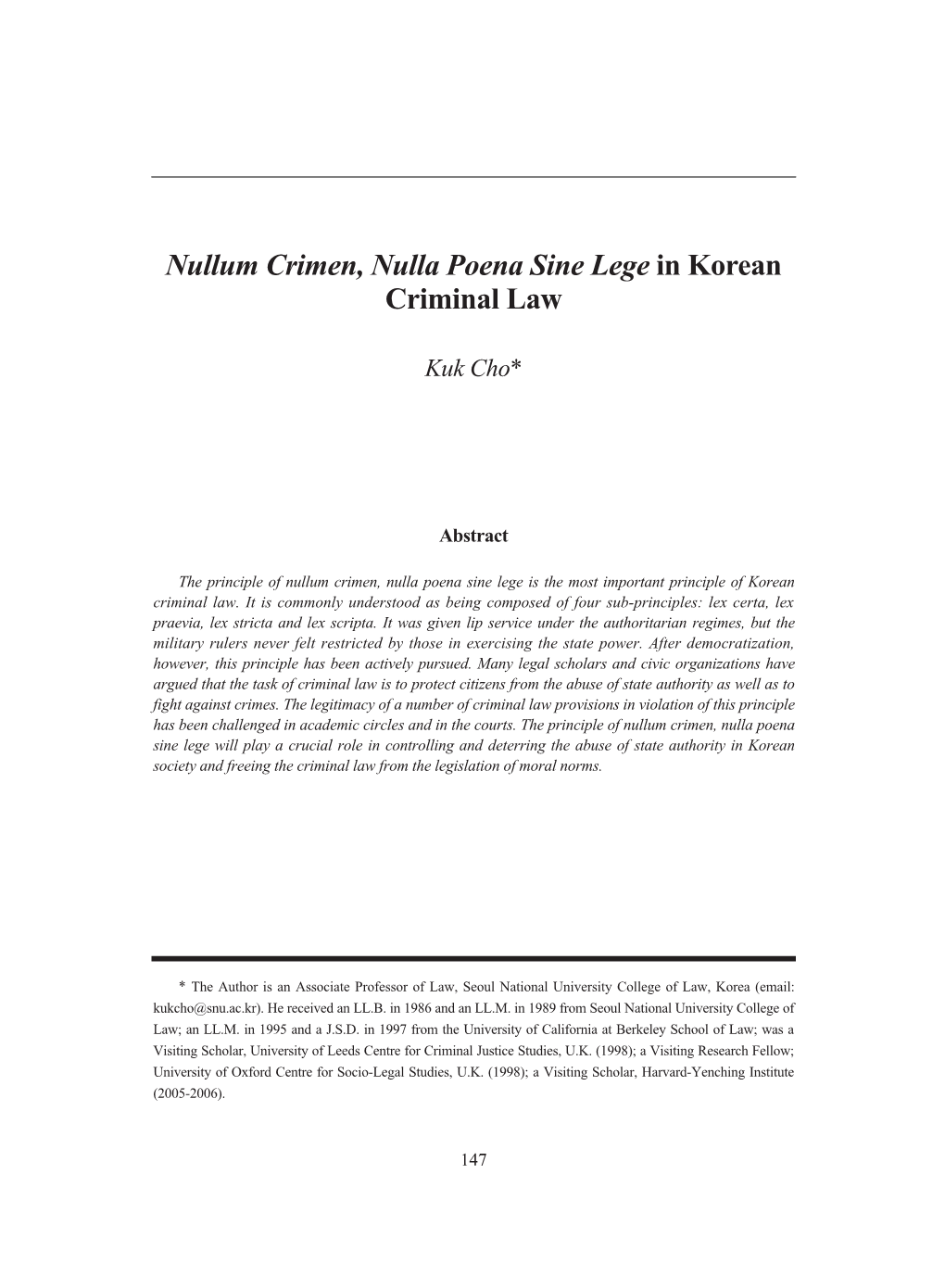 Nullum Crimen, Nulla Poena Sine Lege in Korean Criminal Law