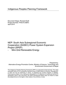 Indigenous Peoples Planning Framework