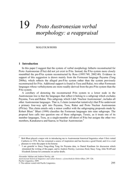 19 Proto Austronesian Verbal Morphology: a Reappraisal