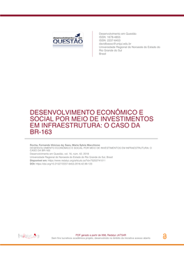Desenvolvimento Econômico E Social Por Meio De Investimentos Em Infraestrutura: O Caso Da Br-163