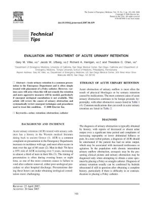 Evaluation and Treatment of Acute Urinary Retention