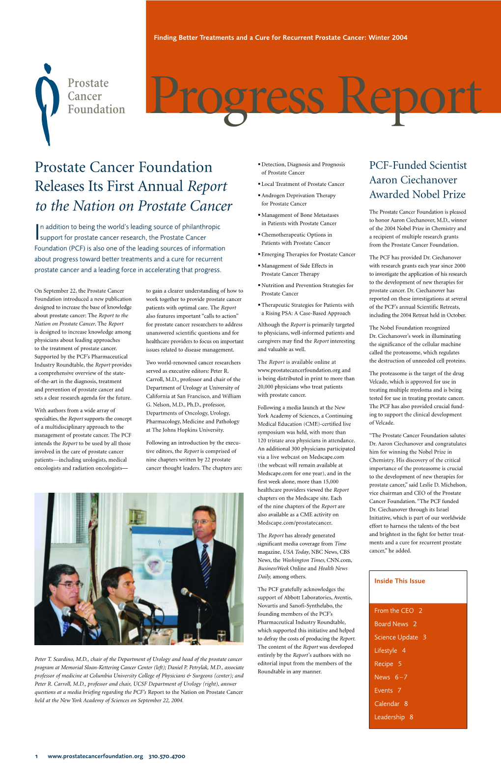 Prostate Cancer Foundation Releases Its First Annual Report to the Nation on Prostate Cancer